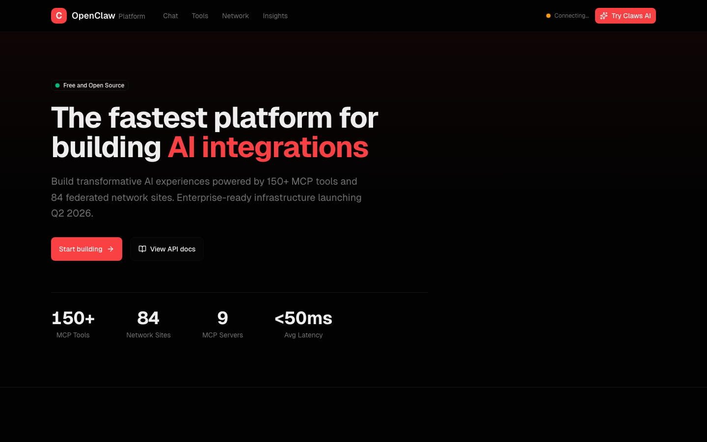 Live screenshot of the Claws agentic workflow platform
